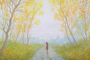 Horváth József (?-): Séta a város felett. Olaj, farost, jelzett, fakeretben, 33×48 cm