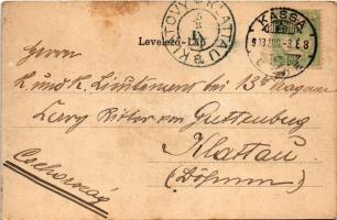 1903 Miskolc, a magyar királyi államvasutak indóháza, vasútállomás, vonat (EK)