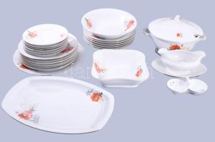 Zsolnay retro virág mintás étkészlet, hat személyes, matricás, jelzett, hibátlan.