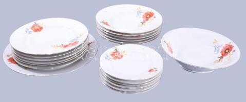 Zsolnay retro virág mintás étkészlet, hat személyes, matricás, jelzett, hibátlan