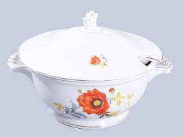 Zsolnay retro virág mintás étkészlet, hat személyes, matricás, jelzett, hibátlan