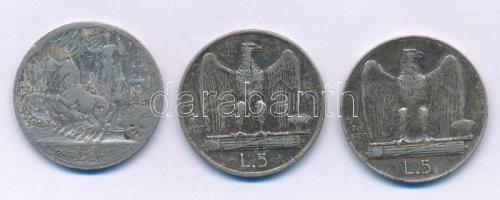 Olaszország 1913. 1L "III. Viktor Emánuel" + 1927-1929. 5L Ag "III. Viktor Emánuel" (2xklf) T:F,VF patina