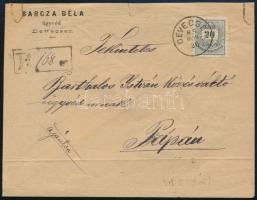 1885 20kr ajánlott levélen, 1 bélyeges bérmentesítés "DEVECSER" - Pápa