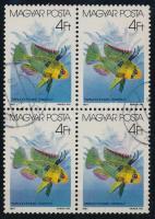 1987 Halak 4Ft négyestömb, 1 bélyeg a hal hasán fekete folt tévnyomattal