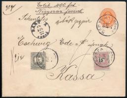 1896 5kr díjjegyes értéklevél 1kr + 15kr díjkiegészítéssel "BÁRTFA / FÜRDŐ" - "KASSA"
