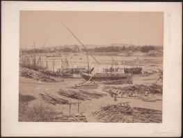 cca 1890-1900 Egyiptom, Elephantiné, hajók a Nílus partján, nagyméretű fotó kartonon, feliratozva, 20,5x26 cm, karton: 24,5x33 cm // cca 1890-1900 Egypt, Elephantine, ships on the bank of the Nile, large-size photo on cardboard, 20.5x26 cm, cardboard: 24.5x33 cm