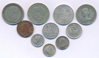 Vegyes, 10db-os Ag érmetétel, benne Svájc, Hollandia, Ceylon, Svédország, Kanada, Ausztria, Nagy-Bri...