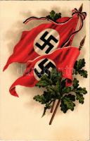 1938 Um 10. April dem Führer dein Ja / NSDAP German Nazi Party propaganda, swastika flags. litho + So. Stpl