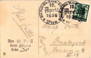 1938 Um 10. April dem Führer dein Ja / NSDAP German Nazi Party propaganda, swastika flags. litho + S...