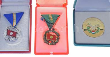 1964. "A Haza Szolgálatáért Érdemérem" (2xklf) ezüst fokozat, zománcozott, ezüstözött bronz kitüntetés, mellszalagon, eredeti dísztokban + bronz fokozat, zománcozott bronz kitüntetés, mellszalagon, eredeti dísztokban + DN "Magyar Honvédség" egyoldalas, festett, aranyozott fém emlékérem dísztokban (50mm) T:PP-AU