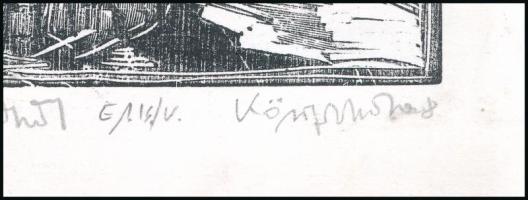 König (Kőnig) Róbert (1951-2014): Alvó alak az istállóban (Der ... Stallknecht). Fametszet, papír, j...