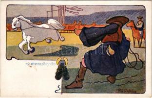 Hortobágy, a Hortobágyról. Magyar művészlap s: Pálinkás (felületi sérülés / surface damage)