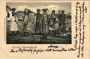 1899 Hortobágy, Vásári áldomás. Pongrácz Géza kiadása + "DEBRECZEN P.U." (lyukak / pinholes)