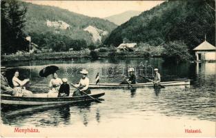 Menyháza, Monyásza, Moneasa; Halastó, csónakázók / lake, rowing boats (EK)