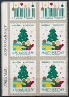 2025 Karácsony - Belföld bélyeg négyestömb bal oldalon Karácsonyi üdvözlet felirattal felül vonalkóddal