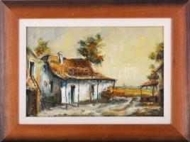 Zsíros Zoltán (-): Tanyaudvar. Olaj, farost. Dekoratív fakeretben. 20x30 cm