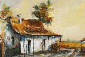 Zsíros Zoltán (-): Tanyaudvar. Olaj, farost. Dekoratív fakeretben. 20x30 cm