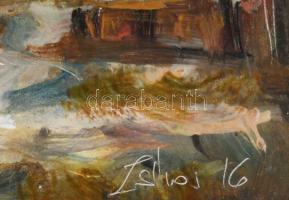 Zsíros Zoltán (-): Tanyaudvar. Olaj, farost. Dekoratív fakeretben. 20x30 cm