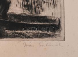 Iván Szilárd (1912-1988): Horgászok. Rézkarc, papír, jelzett, lapszéli néhány apró folttal, 20x29,5 ...