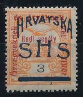SHS 1918 Hadisegély II. 3f próbanyomat Signed: Bodor Certificate: Zrinjscak