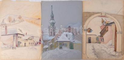 Kelemen Gy (?) jelzéssel vagy jelzés nélkül, 8 db mű: Tabáni részletek, 1929-1933. Akvarell, papír. ...