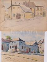 Kelemen Gy (?) jelzéssel vagy jelzés nélkül, 8 db mű: Tabáni részletek, 1929-1933. Akvarell, papír. ...