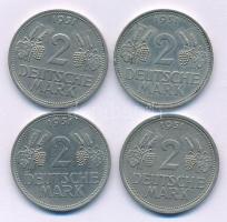 Német Szövetségi Köztársaság 1951. 2M Cu-Ni (4xklf: D, F, G, J verdejelek - teljes sor!) T:AU,XF Federal Republic Germany 1951. 2 Mark Cu-Ni (4xdiff: D, F, G, J mintmarks - full set!) C:AU,XF Krause KM#111