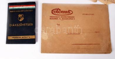 Vegyes papírrégiség tétel, közte reklámnyomtatványok, régi iskolai füzet, Magyar Diákok Nemzeti Szöv...