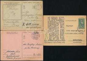 1944 Balatonalmádi, Győr, 3 db katonai levelezőlap Dengelegi András m. kir. főhadnagynak