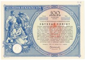 1953. Budapest "Negyedik Békekölcsön" nyereménykölcsön 100Ft értékben, szárazpecséttel. Kitöltetlen, lyukasztásokkal érvénytelenítve T:AU