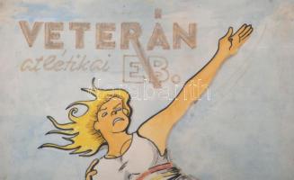 Stefi jelzéssel: Veterán Atlétikai EB, 1986. Akvarell, papír. Kissé foltos. Üvegezett fakeretben. 41...