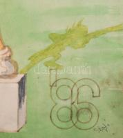 Stefi jelzéssel: Veterán Atlétikai EB, 1986. Akvarell, papír. Kissé foltos. Üvegezett fakeretben. 41...