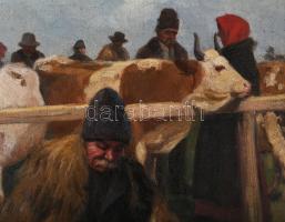 Pólya T jelzéssel: Vásár. Olaj, vászon. Javított. Fakeretben. 40,5×30,5 cm