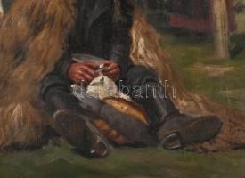 Pólya T jelzéssel: Vásár. Olaj, vászon. Javított. Fakeretben. 40,5×30,5 cm