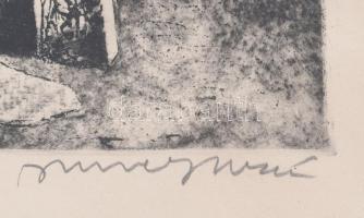 Imre István (1918-1983): Furulyázó. Rézkarc, papír, jelzett, üvegezett fakeretben, 40x30cm