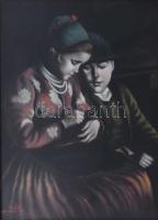 Réti jelzéssel, Glatz Oszkár után: Betűvetés. Pasztell, papír. Üvegezett. sérült fakeretben, 50x40 cm