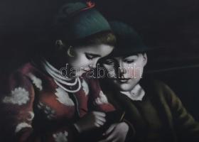 Réti jelzéssel, Glatz Oszkár után: Betűvetés. Pasztell, papír. Üvegezett. sérült fakeretben, 50x40 c...