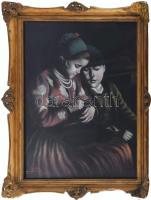 Réti jelzéssel, Glatz Oszkár után: Betűvetés. Pasztell, papír. Üvegezett. sérült fakeretben, 50x40 c...