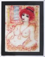 Etien (?) jelzéssel: Női akt. Vegyes technika, vászon. Üvegezett. kissé sérült fakeretben, 60x45 cm
