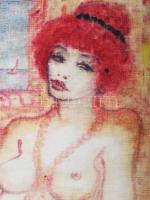 Etien (?) jelzéssel: Női akt. Vegyes technika, vászon. Üvegezett. kissé sérült fakeretben, 60x45 cm