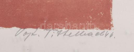 Vojtech Tittelbach (1900-1971): Női akt és harlekin, 1946. Litográfia, papír, jelzett. Üvegezett fak...