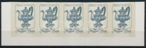 1988 Magyarországi fémművesség 2Ft vágott ívsarki ötöscsík (1 bélyegen apró gumihiba / tiny gum distrubance)