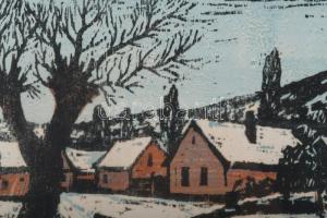 Réti Mátyás (1922-2002): Híd. Színes linómetszet, papír, jelzett, lapszéli elszíneződéssel, üvegezet...