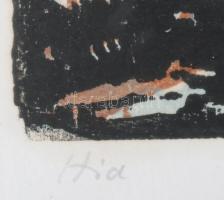 Réti Mátyás (1922-2002): Híd. Színes linómetszet, papír, jelzett, lapszéli elszíneződéssel, üvegezet...