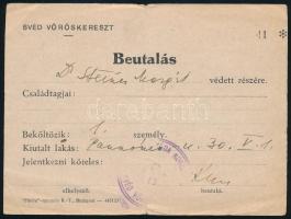 cca 1940-1944 Bp., a Svéd Vöröskereszt által kiállított beutalás védett személy részére