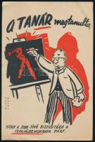 "A tanár megtanulta hogy jobb jövő biztosítéka a szociáldemokrata párt." - Sinkó-Vajda grafikája, kisplakát, gyűrődésekkel, 24×16 cm