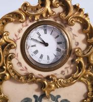 cca 1890-1910 Bécsi triptichon boudoir óra, aranyozott bronz szerelékben festett csont lapok, hátold...