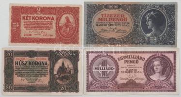 Vegyes 9db-os pengő és korona tétel: 1939-1946. 2P-1.000.000.000MP (4xklf) + 1912-1920. 2K-100K (5xklf) T:F közte egyiken kis szakasdás