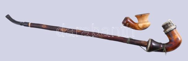 Tajtékpipa, két fejjel, h: 49 cm