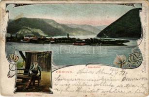 1907 Orsova, Ada Kaleh, Bego-Türke / sziget, török vezető / island, Turkish man, folklore (Rb)